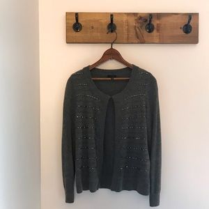 TALBOTS Wool Blend Gray Beaded Cardigan Sweater